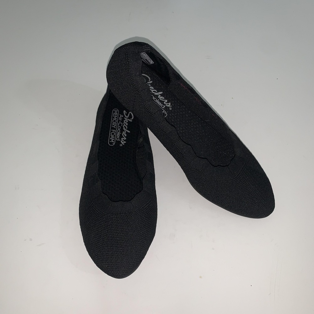 Skechers Shoes Womens 8.5 Black Knit Pointed Toe Ballet Flats Memory Foam